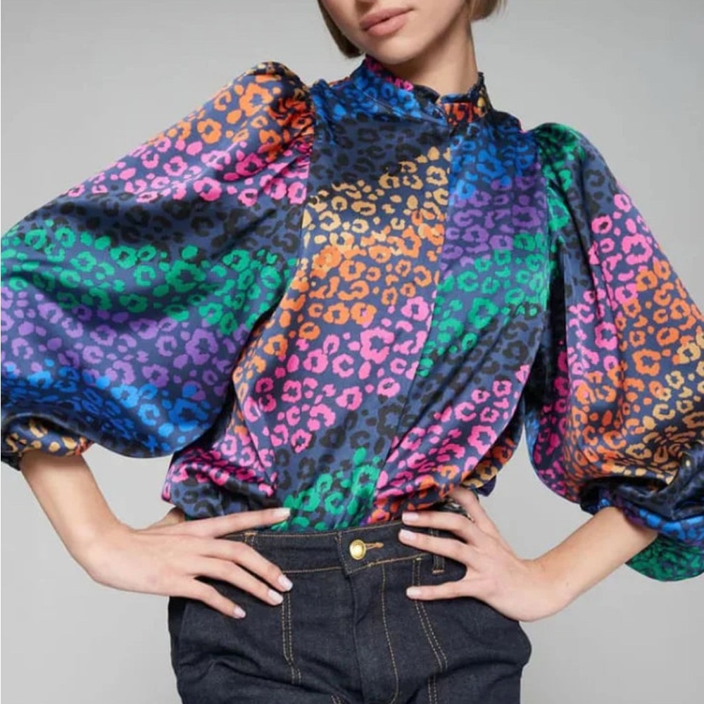 Vilagallo Tatiana Multicolor Leopard Print Women's Top 38 NWT